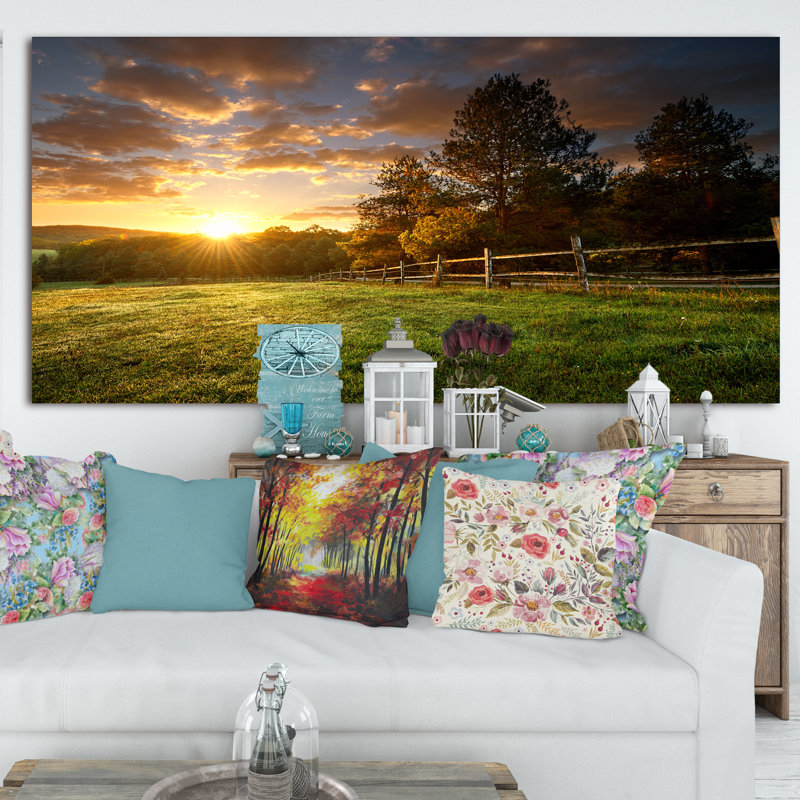 «Fence Ranch at Sunrise», reproduction de photo, H 8 po x l 12 po, Toile tendue, No Frame