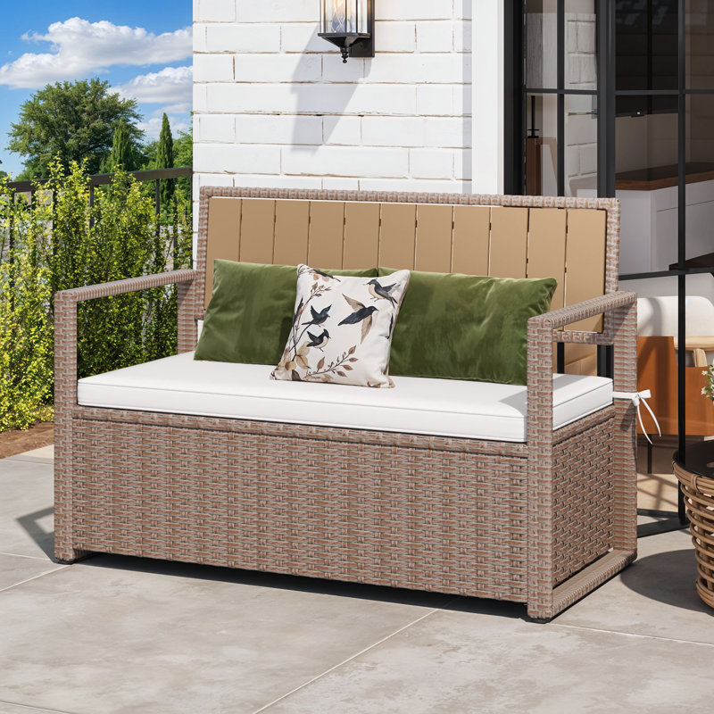 Balconera 70 Gallon All-Weather PE Rattan Storage Bench, Beige
