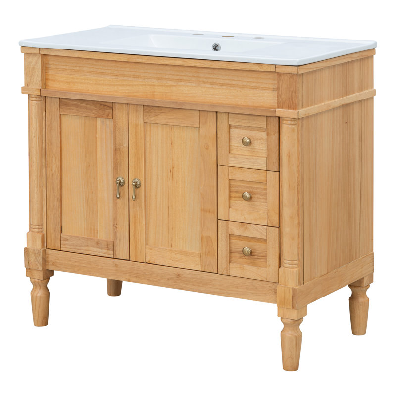 Meuble-lavabo autoportant 36 po avec lavabo en céramique, Bois