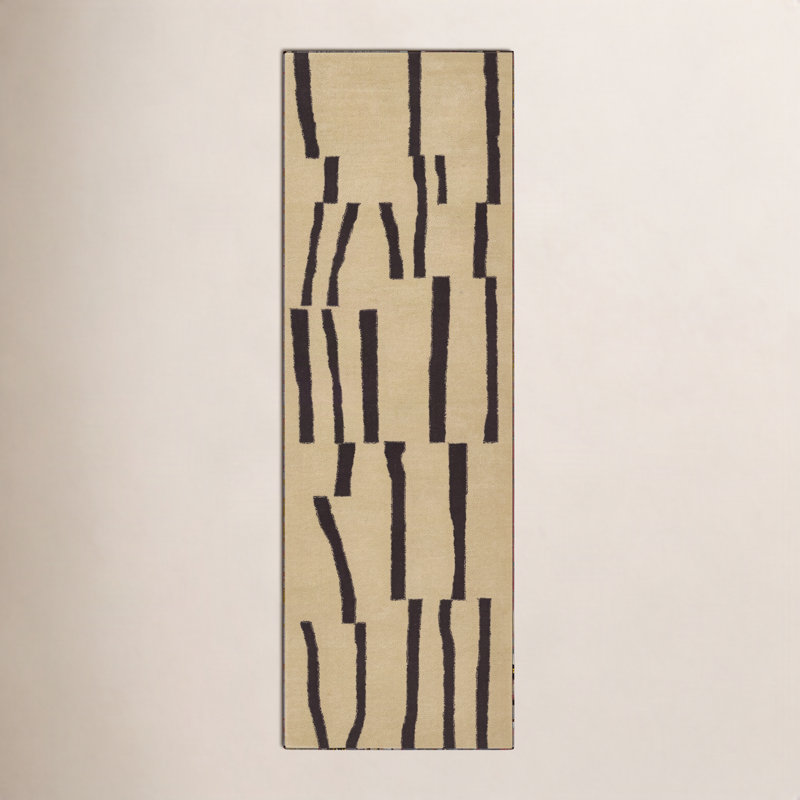 Tapis ivoire / brun en laine touffeté à la main Austin, Tapis de couloir 2 pi 6 po x 8 pi