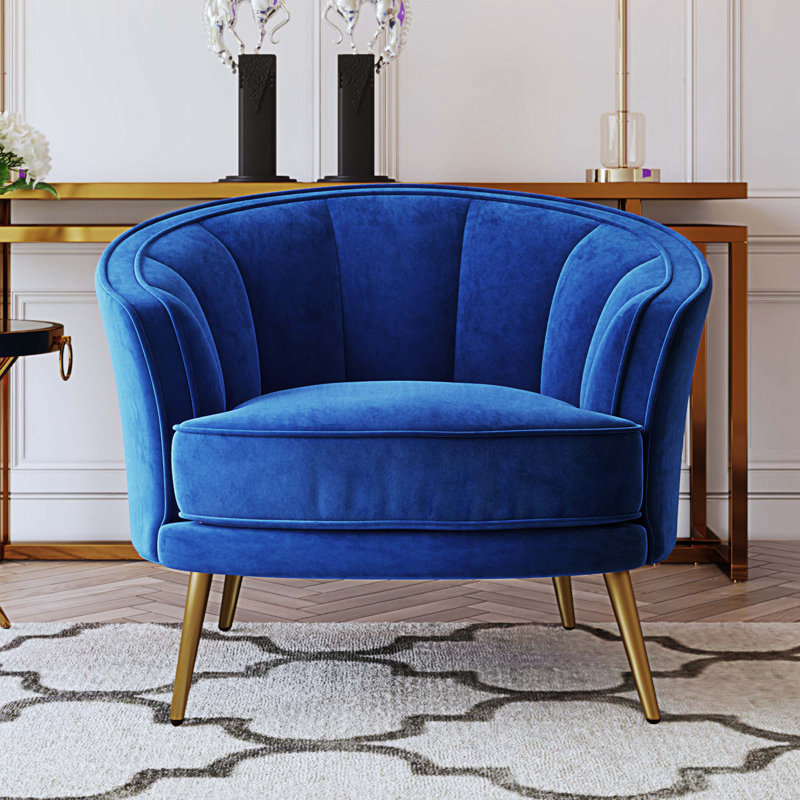 Fauteuil demi-tonneau Genji, Velours bleu