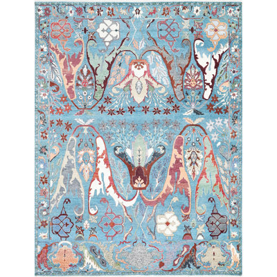 Tapis bleu noué à la main de haute qualité