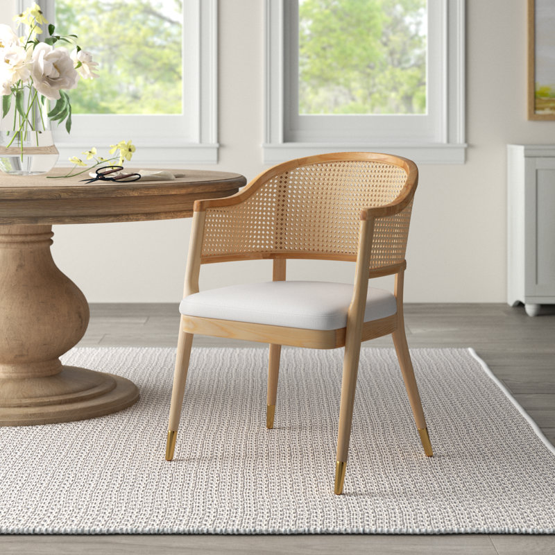 Godfrey Cane Back Arm Chair, Natural/Gold