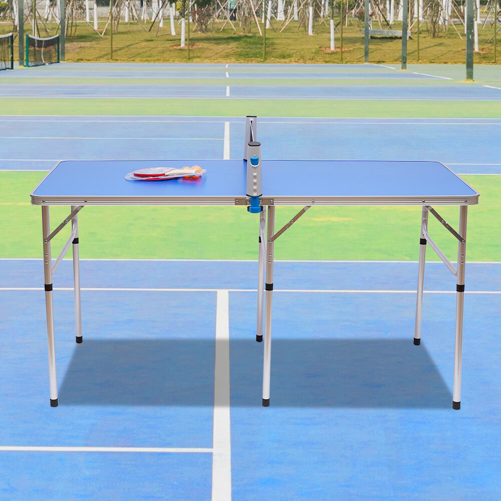 6ft Mid-Size Table Tennis Table Foldable & Portable Ping Pong Table Set for  Indoor & Outdoor Games with Net, 2 Table Tennis Paddles and 3 Balls
