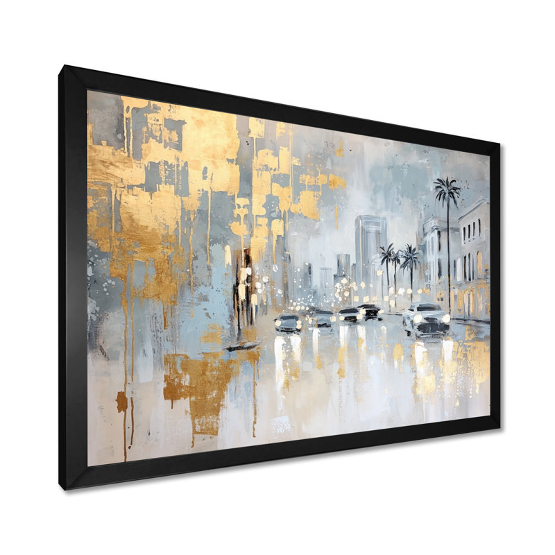Beverly Hills Rodeo Drive Under Grey Skies - impression murale de Los Angeles, H 30 po x l 40 po, Noir
