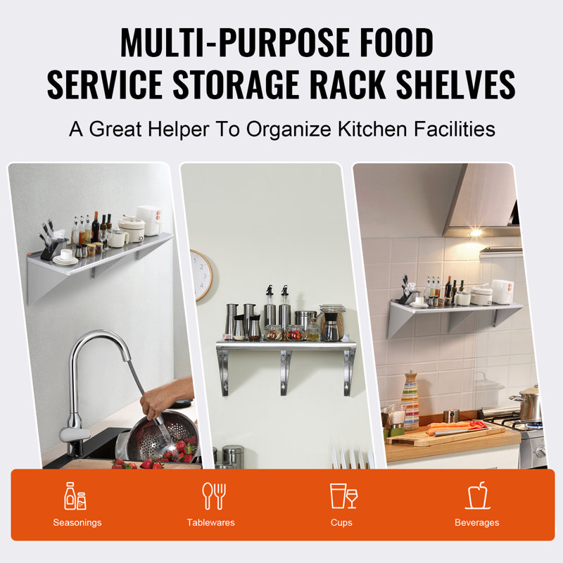 Metal Floating Shelf, 18" H x 72" W x 2.4" D