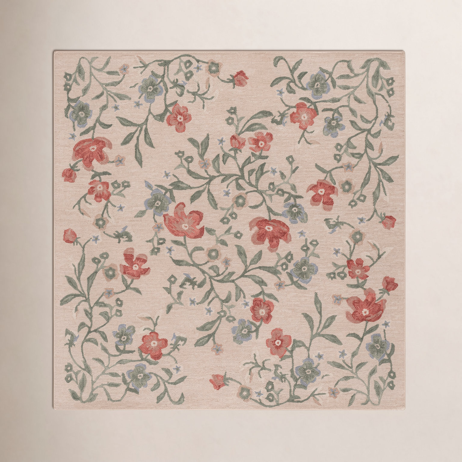 Martha Stewart Hand-Tufted Floral Wool Rug, Square 6'