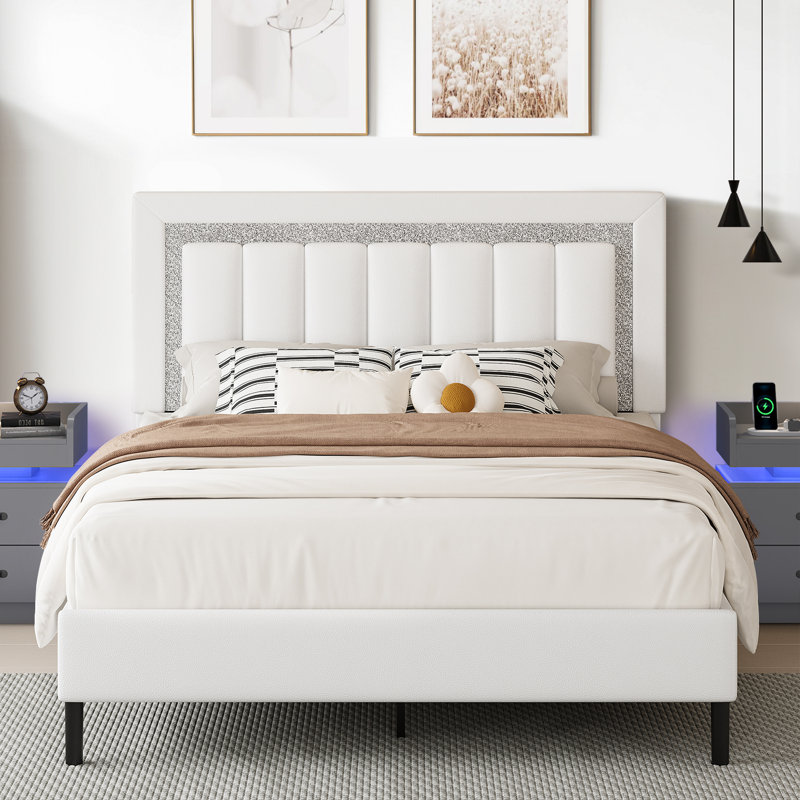Ensemble de lit plateforme tapissier Diamond, Double, Blanc