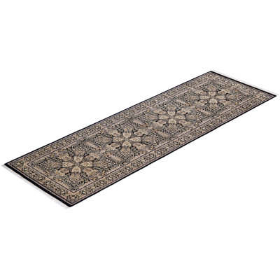 Hand Knotted Wool Traditional Hayner Black Runner 2' 7" x 8' 4"