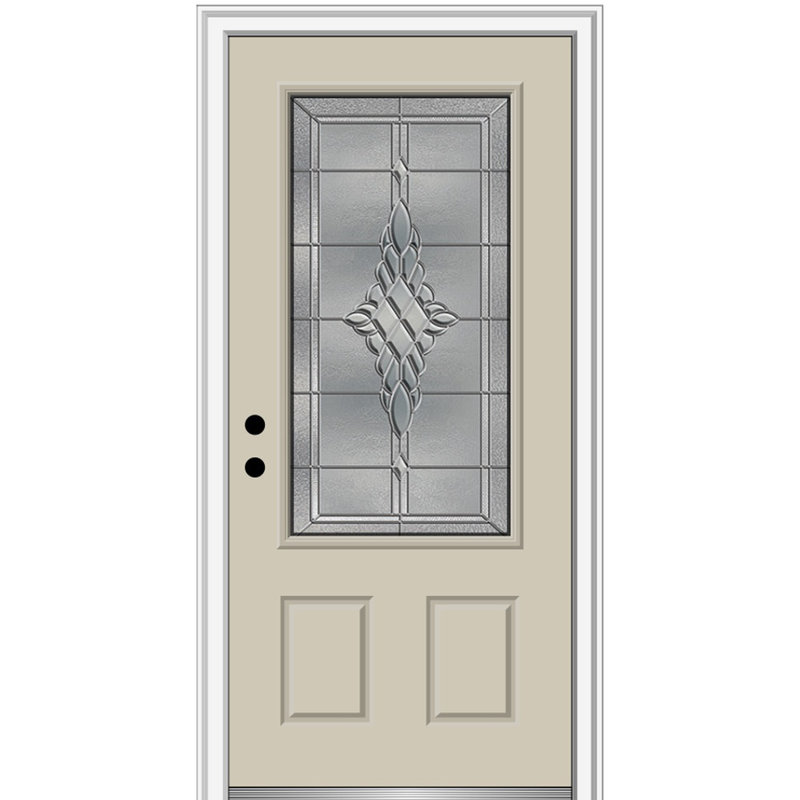 Porte d'entrée pré-montée en fibre de verre 2 panneaux 3/4 Grace Grace, S'ouvre à droite vers l'intérieur, Noir