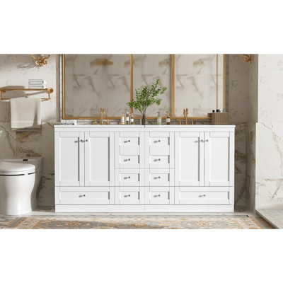 Modern 72-Inch Freestanding Bathroom Vanity With Ceramic Sink, Soft-Close Function, And Ample Drawers 72 Doors, Storage For Towels