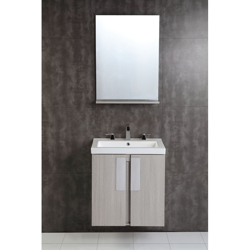 Gray Pine Wall-Mount Single Vanity with Ceramic Sink