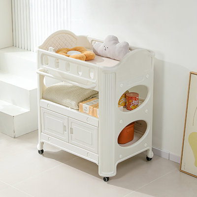 Eco-Friendly HDPE Baby Diaper Changing Table – 33.86" X 24.02" X 41.34" Non-Toxic Plastic Nursery Changer, Sturdy & Sustainable, Removable Safety Belt, Easy-Clean Surface