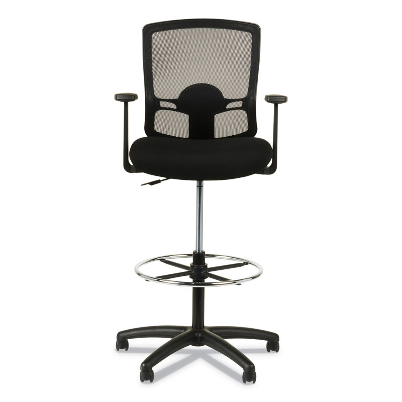 Adjustable Black Mesh Swivel Stool with Fixed Arms