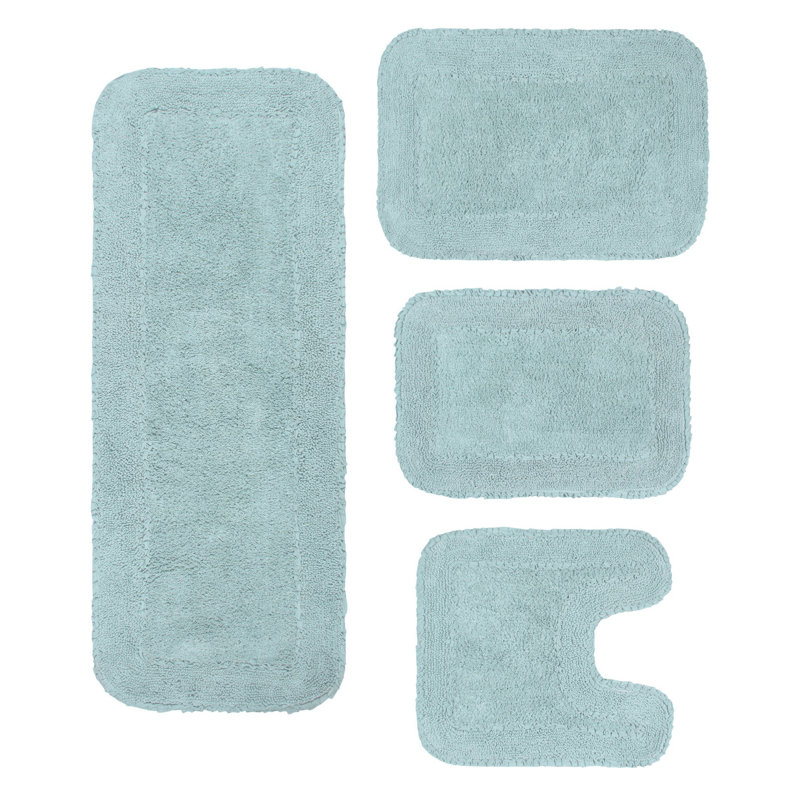 Aceyon 4 Piece Cotton Bath Rug Set, Sky Blue