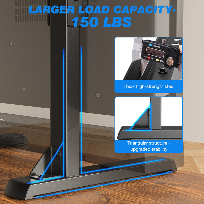 Black Adjustable Steel Table Top TV Stand with Cable Management