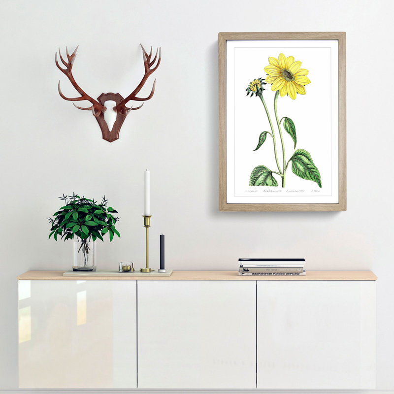 Trumpet Stalked Sunflowers - Framed Print, 48cm H x 36cm W x 2cm D, Oak Framed