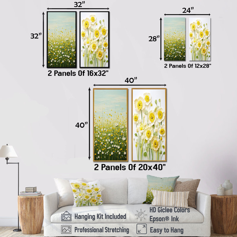 «Buttercups Minimalisme Dream - Buttercups», ensemble de 2 reproductions d'art mural, Cadre flottant blanc, H 28 po x l 25 po