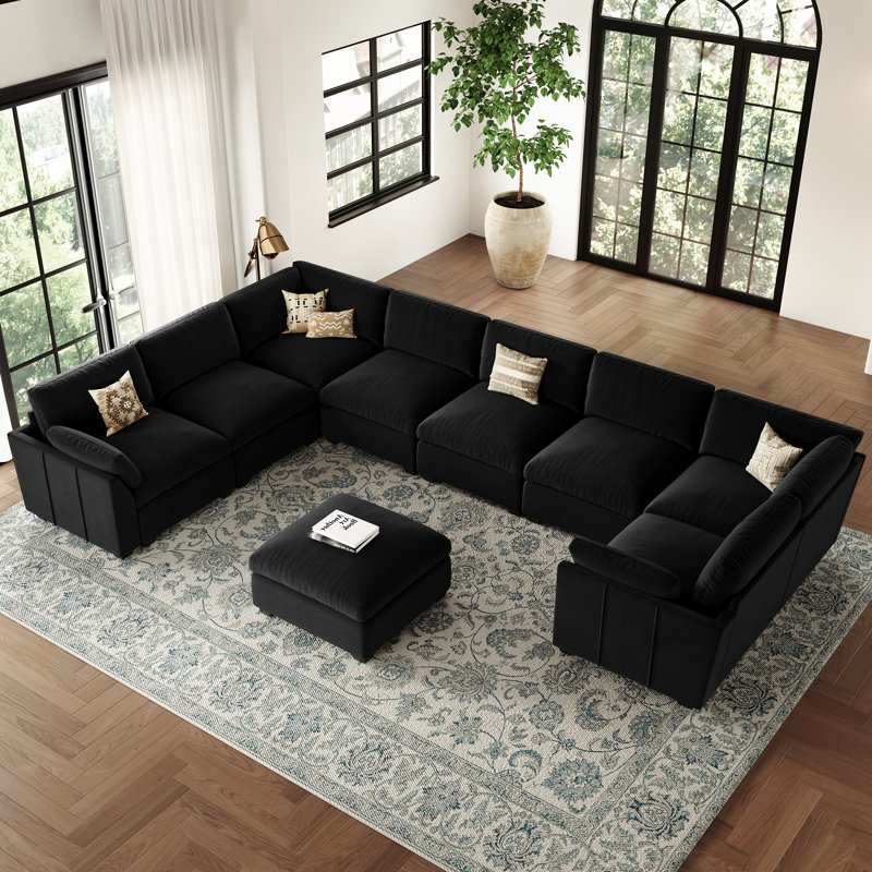 Canapé modulaire surdimensionné en U de 169,3 po Knaack, Velours noir