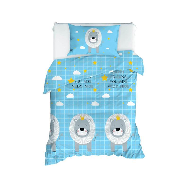 Ensemble de housse de couette 100% coton bleu / gris / blanc / jaune Stanardsville