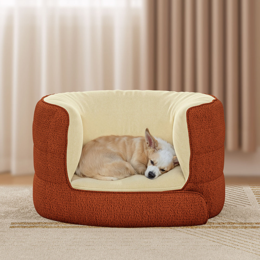 Man Friend Comfort High Fence Upholstered Pet Bed Dog Couch Plush Bed With Removable Cover Orange Polyester Cat Nest