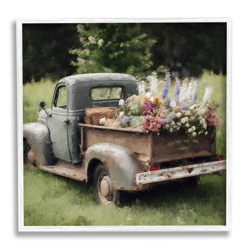 Vintage Rural Pickup with Flowers Framed Wall Art