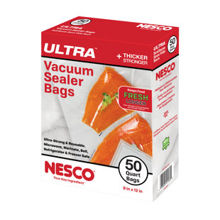 Nesco Deluxe Food VS-12 Vacuum Sealer, 130 Watts, Kit Bags & Viewing Lid,  Compact, Silver & Vacuum Sealer Pint Zipper Bags - 50 count