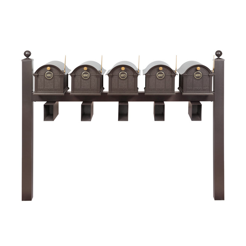 Balmoral Quint Mount Mailbox /w/ Ball Finials, Personalized Door Medallion, Newspaper Box (5 Mailboxes, Posts, 5 Newspaper Boxes, 5 Medallions)