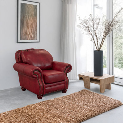 Fauteuil club à accoudoirs roulés en cuir véritable 50 po Somto