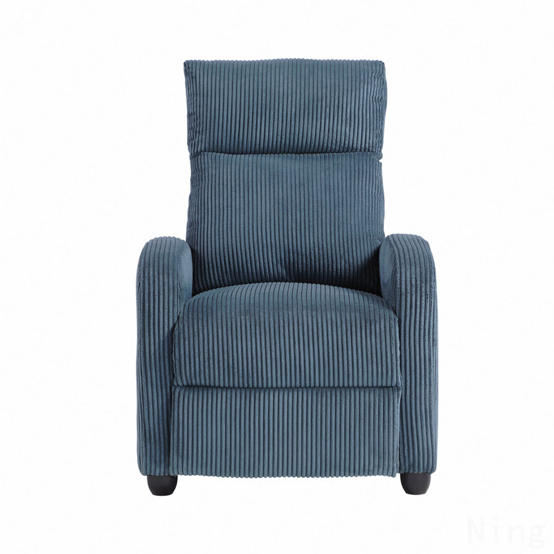 Blue Soft Corduroy Modern Push Back Recliner - Solid Wood Frame, Living Room Furniture, Blue