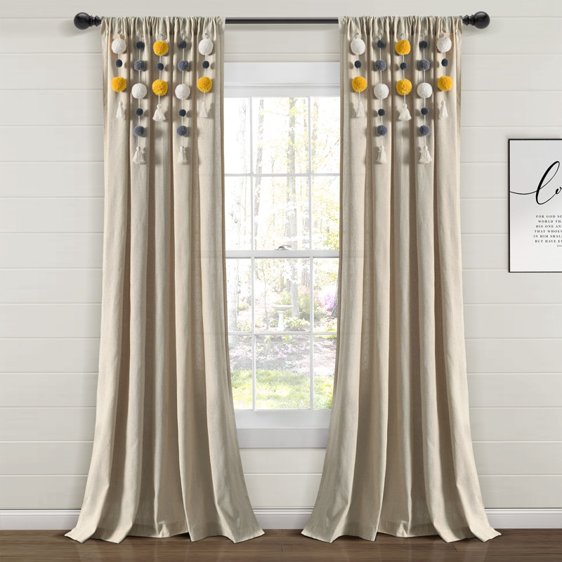 Panneau de rideau simple semi-diaphane avec passe-tringle Tassel Window, Blanc, L 52 po x L 95 po