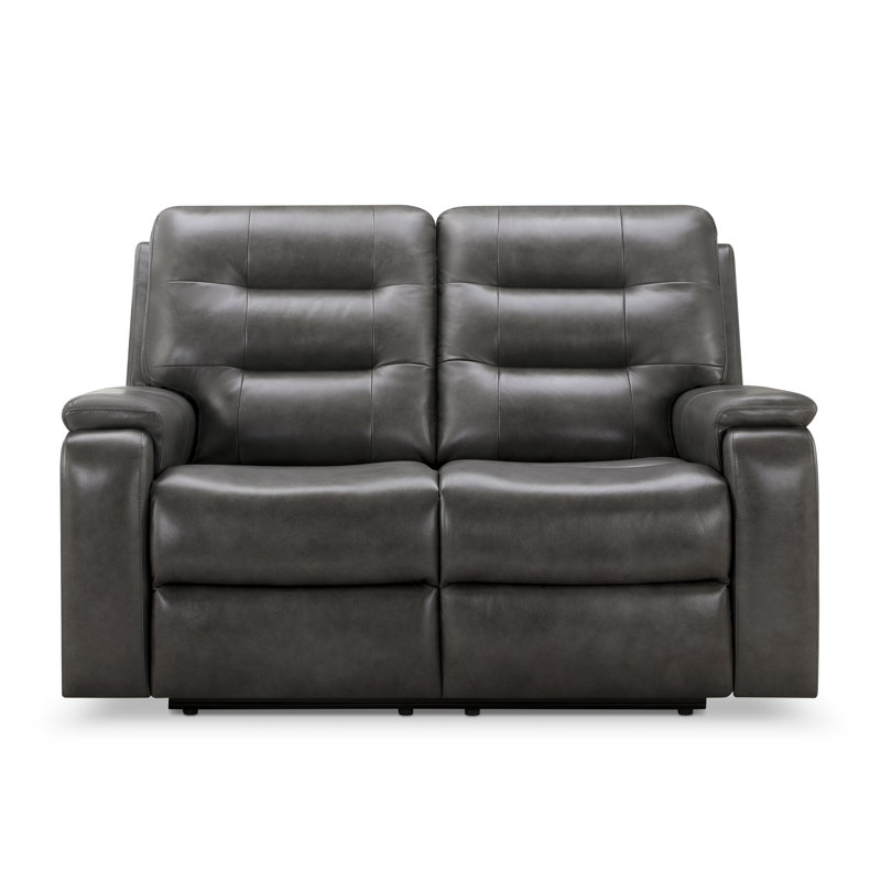 Causeuse inclinable en cuir véritable à accoudoirs carrés 59 po Ashlin, Cuir véritable gris