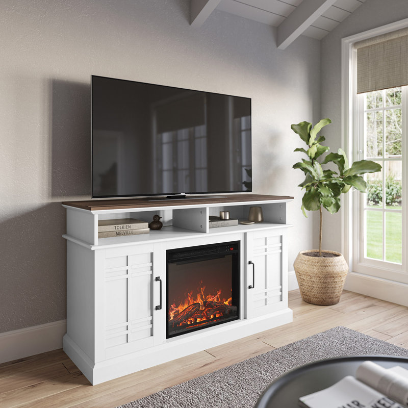 Meuble télé avec foyer électrique 50 po Katalayah, Blanc, 47.7"
