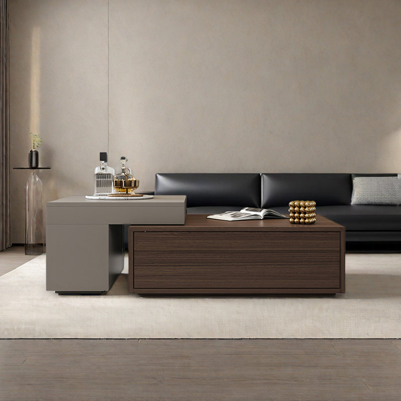 Table basse carrée de style luxueux, Bois brun foncé / kaki