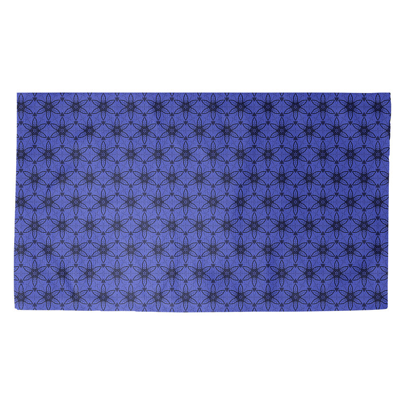 Tapis bleu/noir orné de cercles ornés Avicia, Rectangle 2 pi 2 po x 3 pi 4 po