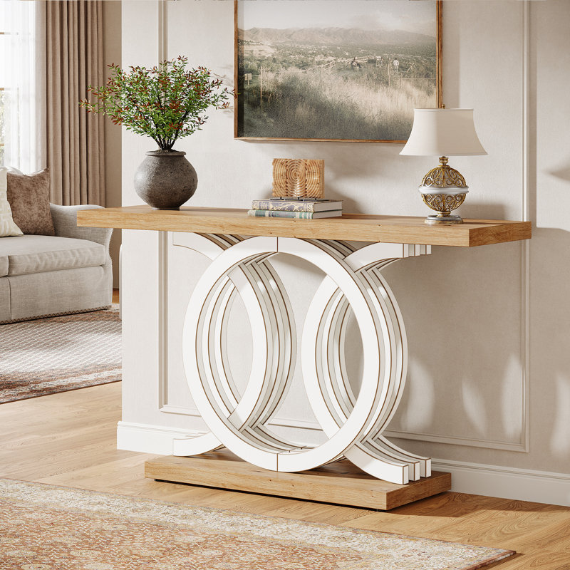 Console en bois 55 po pour vestibule, vestibule, Jaune / Blanc