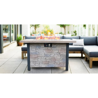 Table de foyer d'extérieur au gaz propane de 44 po x H 25 po - processus de sculpture résistant aux hautes températures de 50 000 BTU pour des matériaux écologiques avec l'effet de la pierre de culture