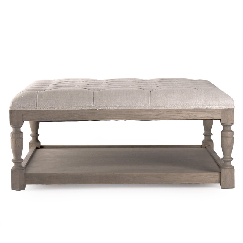 Tufted Reclaimed Oak Upholstered Cocktail Ottoman