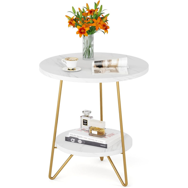 Table de bout ronde 18,7 po en faux marbre 18,7 po