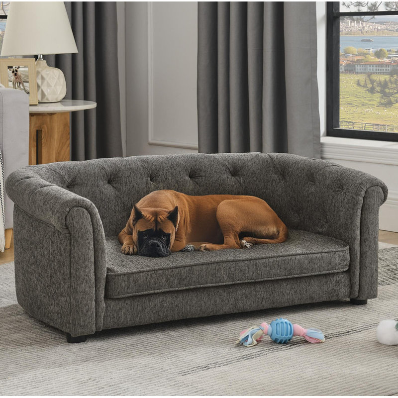 Lit rectangulaire pour chien, canapé-lit pour chien, H 15 po x l 38 po x P 22 po, Gris foncé