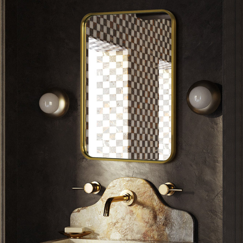 Miroir de salle de bain Aria, Or brossé, 32 po x 24 po