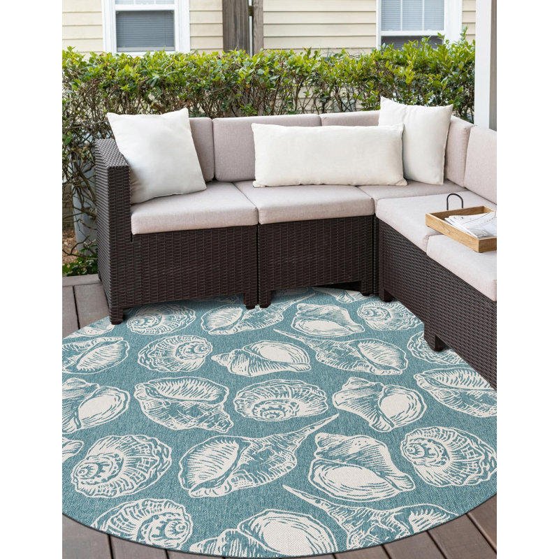 Contemporary Aviesel Area Rug Aqua Color, Round 13'1"