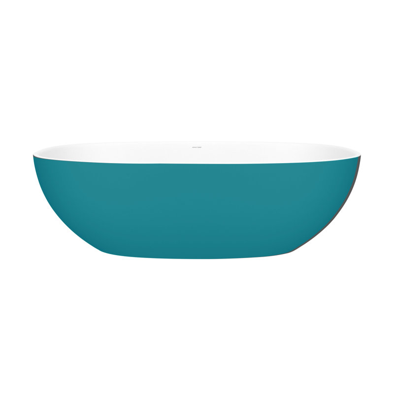 Barcelona 70.875" x 34.125" Freestanding Soaking Bathtub, Matte White, Turquoise Blue - Matte