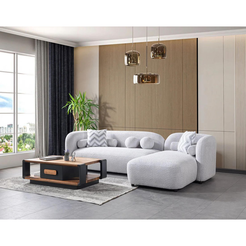Canapé modulaire Lynda Boucle RAF, Tissu sable, Orienté à droite
