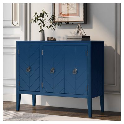 U_STYLE Buffet de rangement bleu marine avec tablettes réglables et poignées rétro en métal - Armoire d'entrée moderne pour le salon