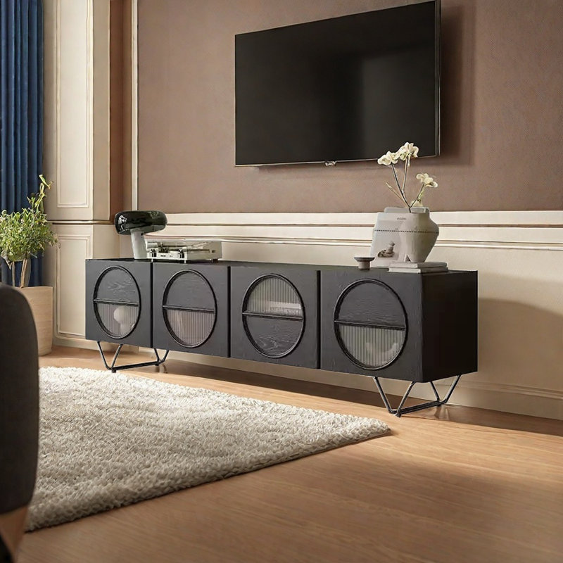 Solid Wood & Glass Accent TV Stand, Black
