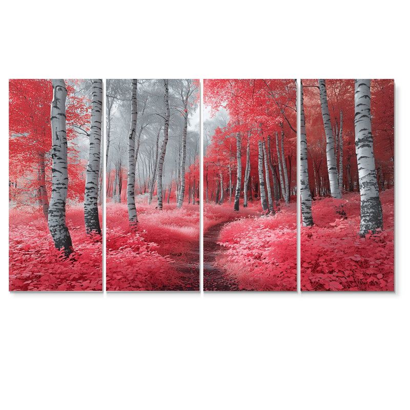 Bouleaux rouges, forêt, Panorama I, ensemble d'art mural forêt, H 28 po x l 48 po