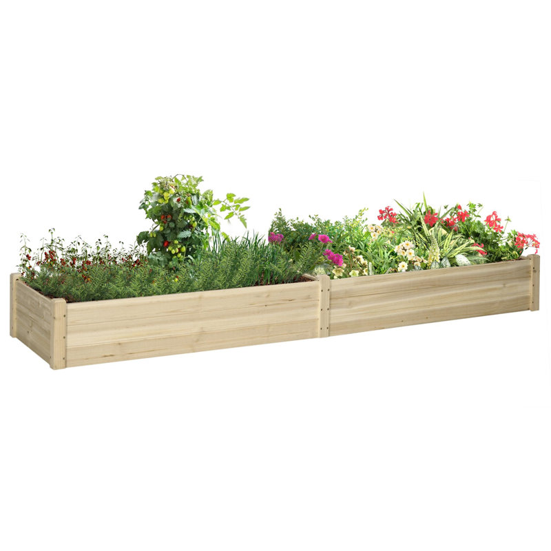 Wooden raised garden bed with self-draining bottom and liner, Natural Wood