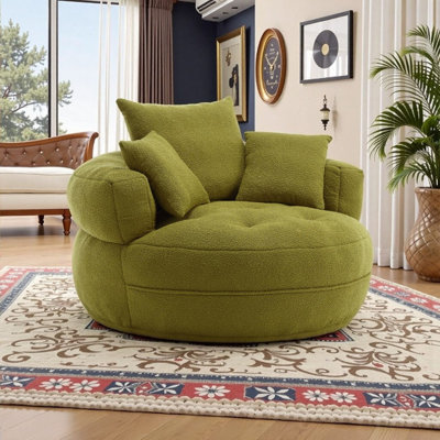 Méridienne circulaire en chenille de 33,5 po de large avec coussins amovibles sans assemblage de fauteuil à billes pour le salon et la chambre à coucher