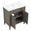 Meuble-lavabo antique gris de 31 po avec lavabo, rangement réglable et pieds cylindriques rainurés en céramique-1572320348